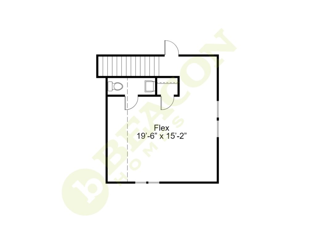 Floor plan of a room labeled "Flex," measuring 19 feet 6 inches by 15 feet 2 inches, with an adjoining small bathroom and closet.